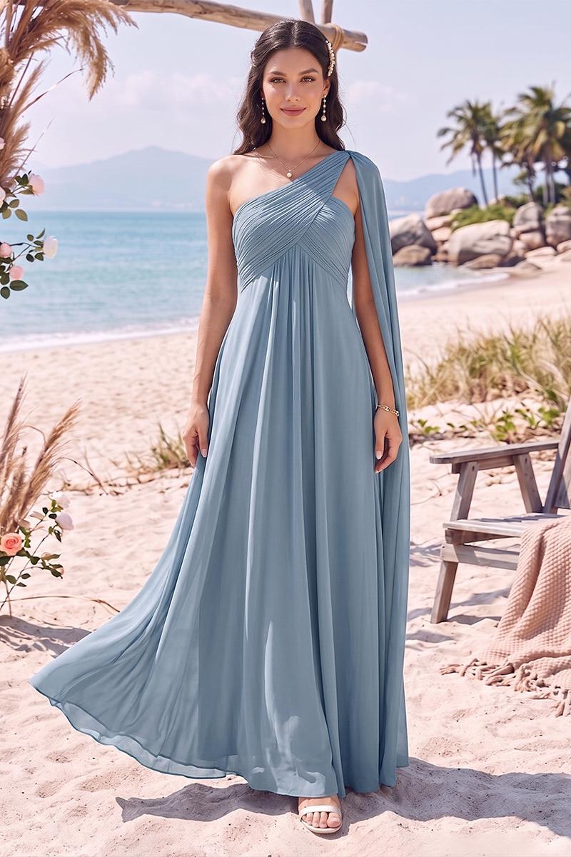 A-Line/Princess One-Shoulder Sleeveless Floor-Length Bridesmaid Dresses With Pleats & Ruffles