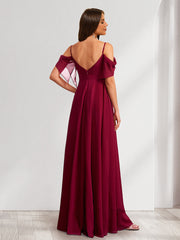 A-Line/Princess Spaghetti Straps Floor-Length Maternity Bridesmaid Dresses with Bow & Pleats