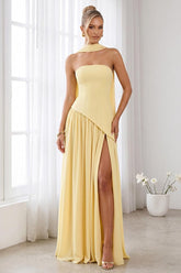 A-Line/Princess Strapless Sleeveless Floor-Length Bridesmaid Dresses with Scarf & Split Side