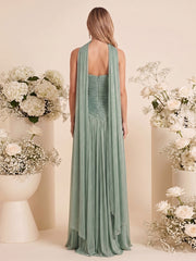 A-Line/Princess Strapless Sleeveless Floor-Length Plus Size Bridesmaid Dresses with Split Side & Pleats & Scarf