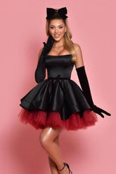A Line Black Strapless Homecoming Dress Short Satin Cocktail Dresses