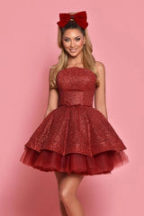 A Line Burgundy Strapless Homecoming Dress Short Cocktail Dresses