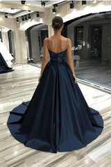 A Line Prom Dress Spaghetti Straps Sleeveless Satin Formal Dress