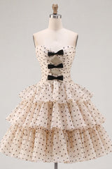 Apricot and Black Dot A Line Keyhole Strapless Short Homecoming Dress