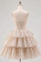Apricot and Black Dot A Line Keyhole Strapless Short Homecoming Dress