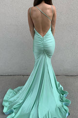 Aqua Prom Dress Mermaid Backless Spaghetti Straps Long Evening Dress