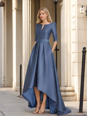 Asymmetrical A Line Mother of the Bride Dresses with Half Sleeves and Pockets