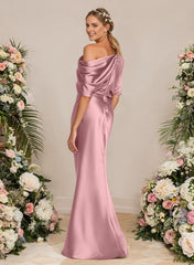 Asymmetrical Neck Short Sleeves Bridesmaid Dress