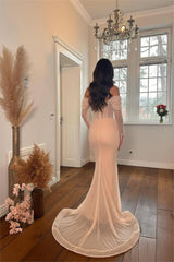 Pink Mermaid Prom Dress Long Sleeve Off the Shoulder Sequined Formal Dress