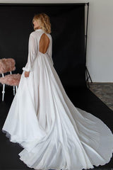 Ball Gown Long Sleeves Court Train Wedding Dress With Front Split