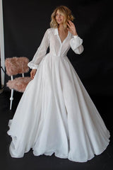 Ball Gown Long Sleeves Court Train Wedding Dress With Front Split