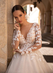 Ball Gown Long Sleeves Lace Wedding Dress