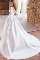 Ball Gown Long Sleeves Wedding Dress With Satin Open Back
