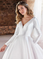 Ball Gown Long Sleeves Wedding Dress With Satin Open Back