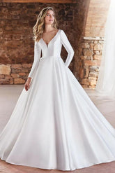 Ball Gown Long Sleeves Wedding Dress With Satin Open Back