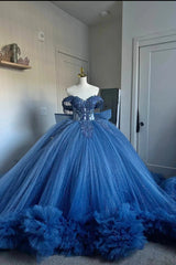 Ball Gown Off the Shoulder Quinceanera Dress Appliques Tulle Birthday Party Dress Formal Gown For Sweet 16