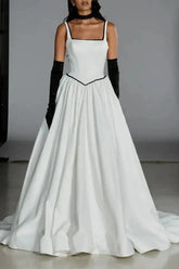 Ball Gown Off the Shoulder Sleeveless Chapel Train Satin Wedding Dress with Bow