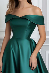 Ball Gown Satin Dark Green Wedding Guest Dress Long Formal Dress