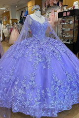 Ball Gown Sweetheart Neck Long Sleeves 3D Butterfly Lace Appliques Beaded Lavender Tulle Quinceanera Dress For Sweet 16
