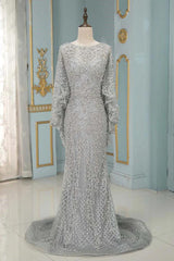 Batwing Sleeve Mother of the Bride Dress Beaded Bateau Neck Formal Dress