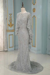 Batwing Sleeve Mother of the Bride Dress Beaded Bateau Neck Formal Dress