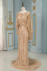 Batwing Sleeve Mother of the Bride Dress Beaded Bateau Neck Formal Dress