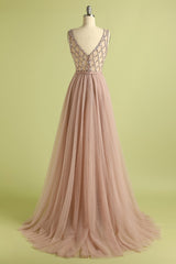 Beaded Long Tulle Bridesmaid Evening Dress