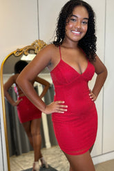Beaded Red Homecoming Dress Tight Short Prom Dress