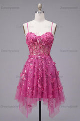Fuchsia Floral Beaded A-Line Corset Short Homecoming Dress