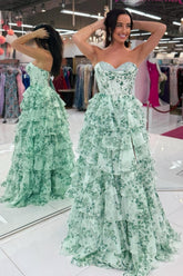 Beautiful A Line Sweetheart Green Corset Prom Dress With Criss Cross Back Formal Evening Gown