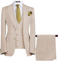 Beige Three Piece Peaked Lapel Prom Suit