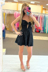 Black A Line Homecoming Dresses Short Corset Cocktail Dresses With Beading