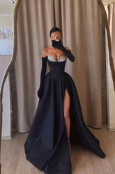 Black A Line Prom Dress Sleeveless Sweetheart Beaded Formal Dress