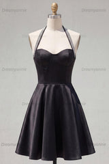 Black Halter Beaded A-Line Short Homecoming Dress