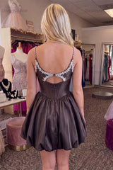 Black Beaded A Line Keyhole Short Corset Homecoming Dress
