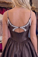 Black Beaded A Line Keyhole Short Corset Homecoming Dress