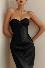 Black Corset Mermaid Sweetheart Long Satin Prom Dress