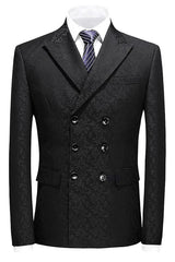 Black Double Breasted Jacquard Prom Suit for Men