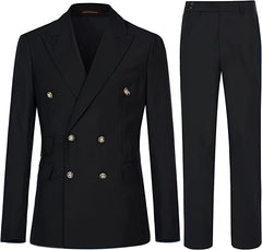 Black Double Breasted Peaked Lapel Business Suit