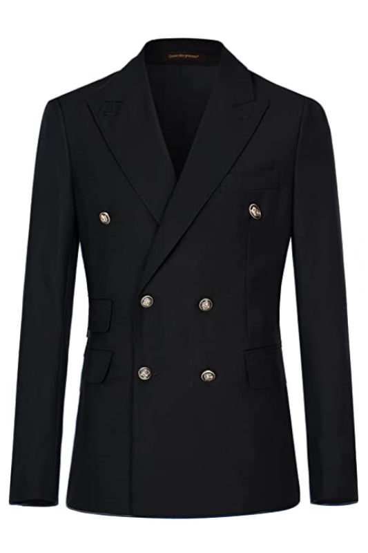 Black Double Breasted Peaked Lapel Business Suit