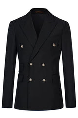Black Double Breasted Peaked Lapel Business Suit