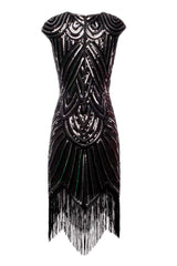 Black Gatsby Glitter Cape Sleeves Fringe 1920s Dress
