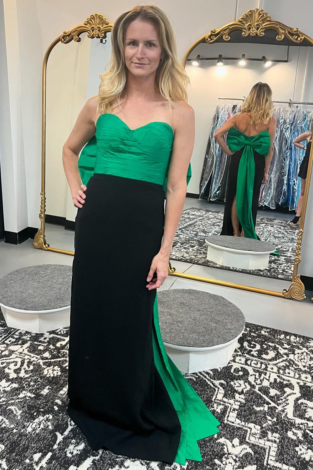 Black Green Prom Dress Mermaid Long Formal Dress With Bow Back