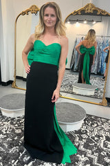 Black Green Prom Dress Mermaid Long Formal Dress With Bow Back