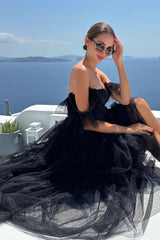 Black Homecoming Dress A-Line Corset Ruffled Tulle Cocktail Party Dresses