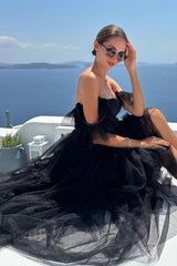 Black Homecoming Dress A-Line Corset Ruffled Tulle Cocktail Party Dresses