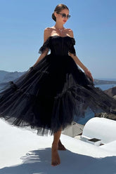 Black Homecoming Dress A-Line Corset Ruffled Tulle Cocktail Party Dresses