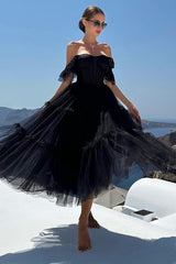 Black Homecoming Dress A-Line Corset Ruffled Tulle Cocktail Party Dresses