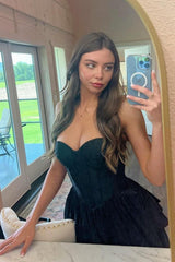 Black Homecoming Dress A-Line Corset Sweetheart High Low Tiered Long Cocktail Party Dresses