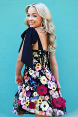 Black Homecoming Dress A Line Flower Print Short Cocktail Dresses